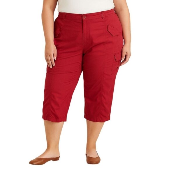 Norma Kamali Womens Red 7 Pockets Cropped Cargo Pants Size 18 - Picture 1 of 7